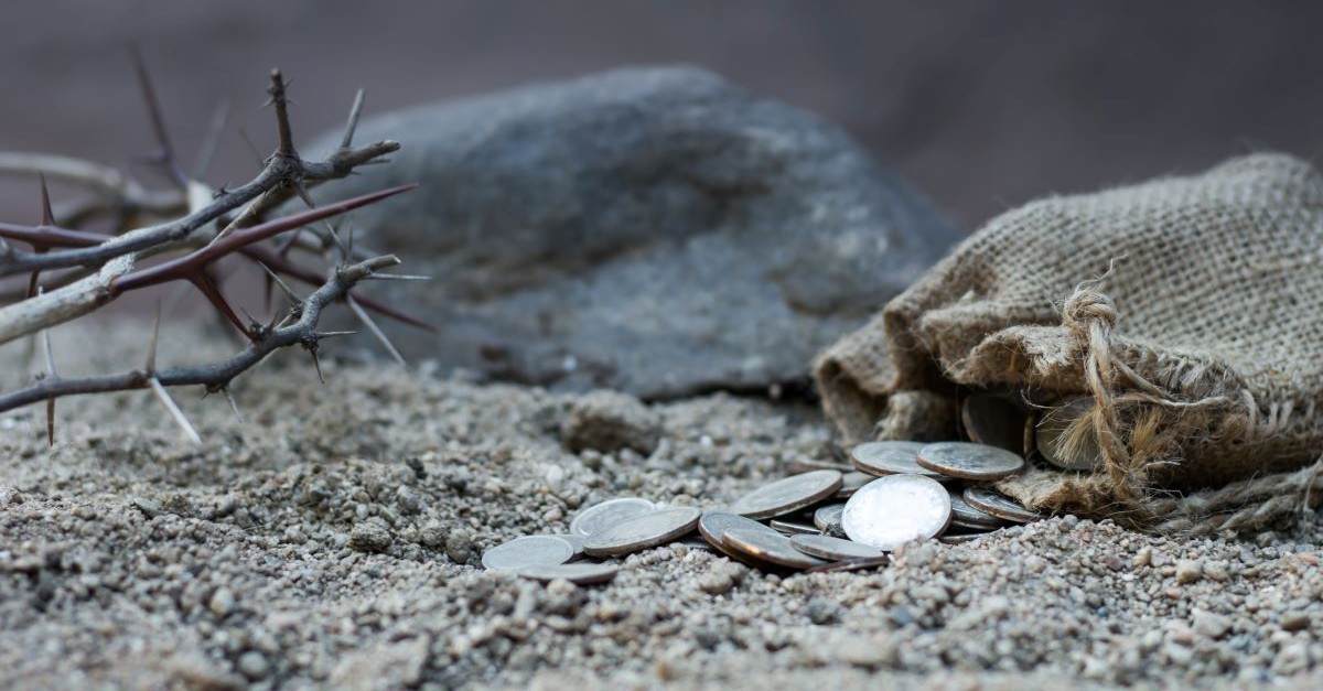 Coins and crown of thorns; nonbeliever's questions if Jesus knew Judas would betray him.